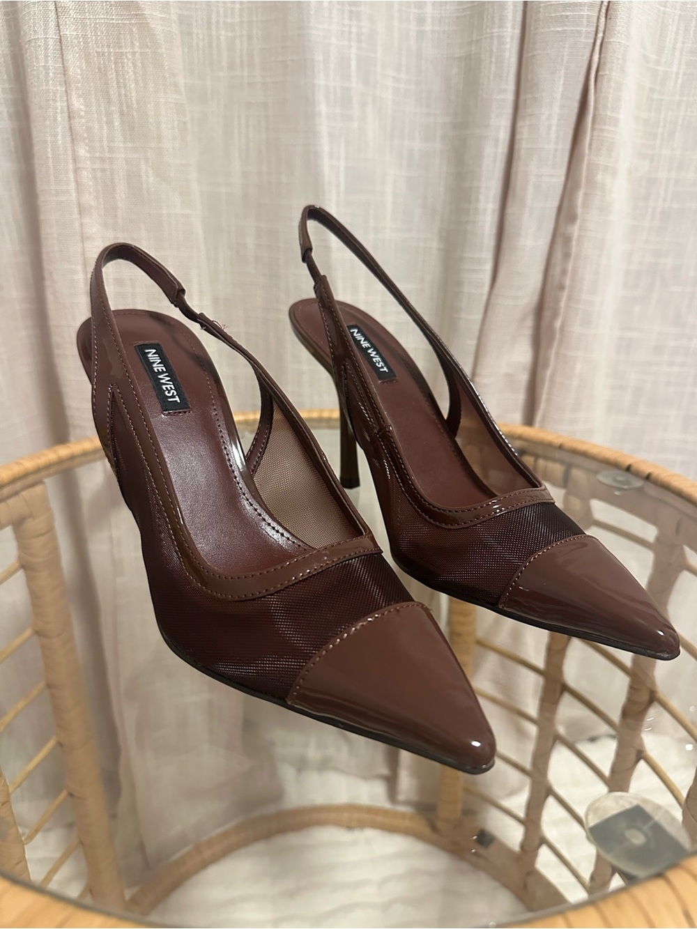Nine West Jermain Mesh Slingback Pumps Brown Mesh